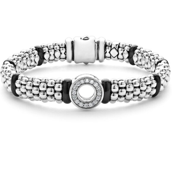 Black Ceramic and Diamond Circle Bracelet from Lagos Sz6 and Sz7( 9mm) - Picture 1 of 11